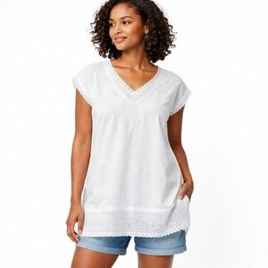 Soft Surroundings Embroidered Tunic Top Crochet Trim Blouse XL Boho‎ Cottagecore